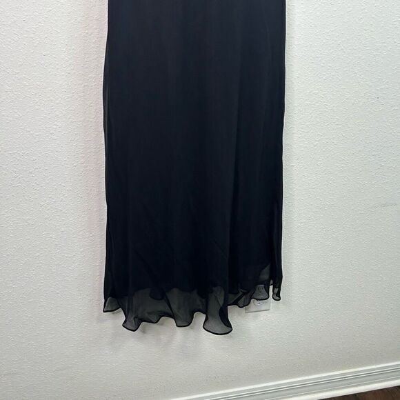 Vintage Jones New York NWT 100% Silk Black V Neck Sleeveless Midi Dress Sz 8 Y2K - Picture 3 of 13